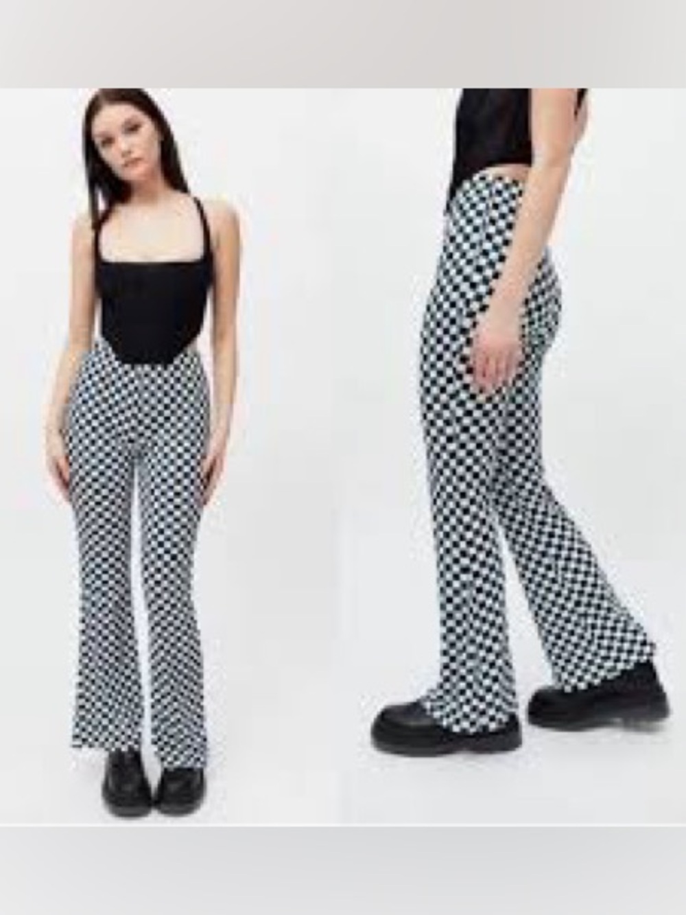 Urban Outfitters Renewal Black, Green & White Checkerboard Flare Pant NWT Medium